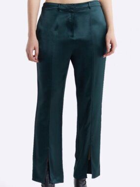 Lattelier Emerald Green Cropped Front Slit Satin Pants M